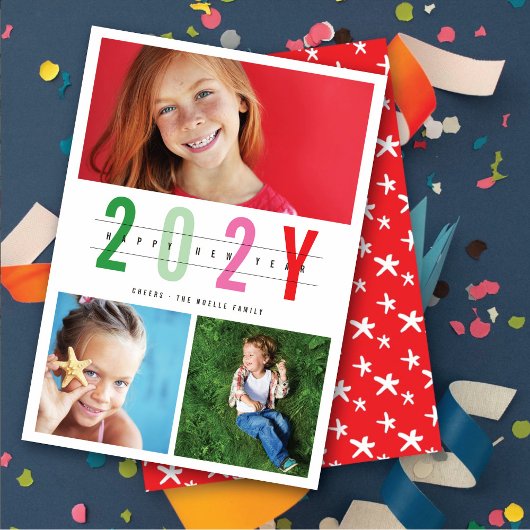 ミニマカラフルリスト年3フォトモダンシンプル シーズンカード