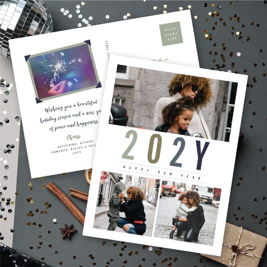 ミニマカラフルリスト年3フォトモダンシンプル シーズンポストカード