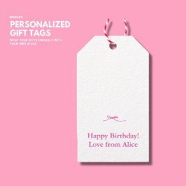 ミニマガーリーリストかわいいピンクの弓モノグラム名 ギフトタグ