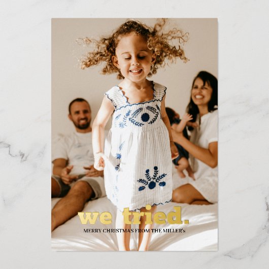 ミニマクラシックリストのおもしろい写真クリスマス私たちが試した 箔招待状 (正面)