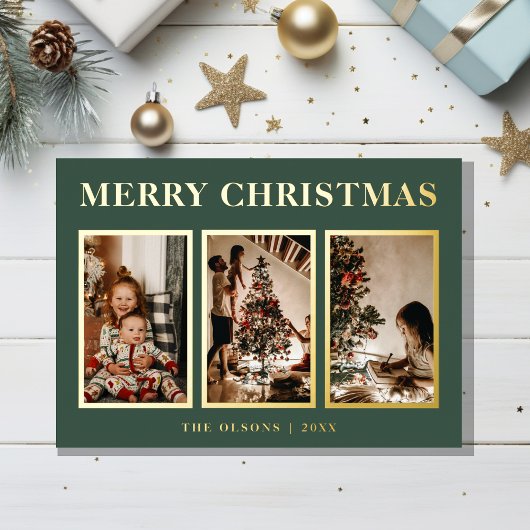 ミニマクラシックリストのクリスマスグリーンの3枚の写真 箔シーズンカード