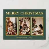 ミニマクラシックリストのクリスマスグリーンの3枚の写真 箔シーズンカード (正面)