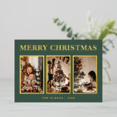 ミニマクラシックリストのクリスマスグリーンの3枚の写真 箔シーズンカード (立ち正面)