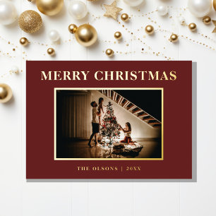 ミニマクラシックリストのクリスマスレッド写真と手紙 箔シーズンカード
