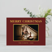 ミニマクラシックリストのクリスマスレッド写真と手紙 箔シーズンカード (立ち正面)