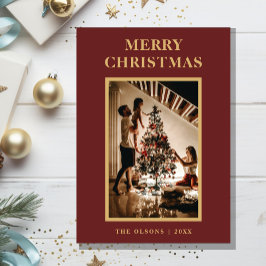 ミニマクラシックリストのクリスマスレッド文字と写真 シーズンカード