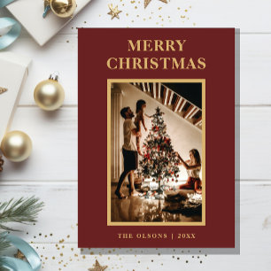 ミニマクラシックリストのクリスマスレッド文字と写真 シーズンカード