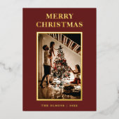 ミニマクラシックリストのクリスマスレッド文字と写真 箔シーズンカード (正面)