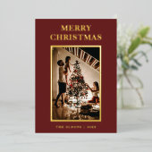 ミニマクラシックリストのクリスマスレッド文字と写真 箔シーズンカード (立ち正面)