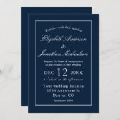 ミニマクラシックリストのネイビー結婚ブルー 招待状 (正面/裏面)