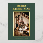 ミニマクラシックリストのメリークリスマスグリーン写真 箔シーズンカード (正面)