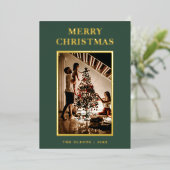 ミニマクラシックリストのメリークリスマスグリーン写真 箔シーズンカード (立ち正面)