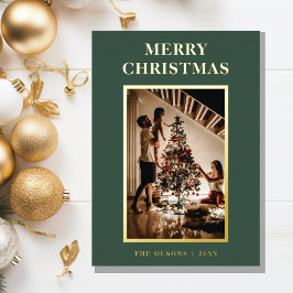 ミニマクラシックリストのメリークリスマスグリーン写真 箔シーズンカード