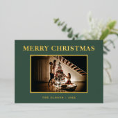 ミニマクラシックリストのメリークリスマスグリーン写真 箔シーズンカード (立ち正面)