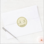 ミニマクラシックリストイニシャルデイト結婚・グリーン ラウンドシール<br><div class="desc">オリーブグリーンの新郎新婦イニシャルとパステル結婚グリーンの上に日付を付けたシール。テンプレート・フィールドの文字をパーソナライズするクリックかカスタマイズ、好きなフォントのスタイル、サイズおよび色を選択する。郵便素晴らしや好意バッグを封じる</div>