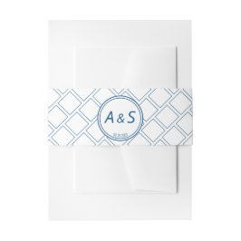 ミニマクラシックリストイニシャルブルー結婚ホワイト 招待状ベリーバンド