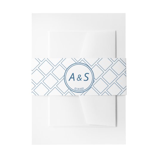 ミニマクラシックリストイニシャルブルー結婚ホワイト 招待状ベリーバンド (正面例)