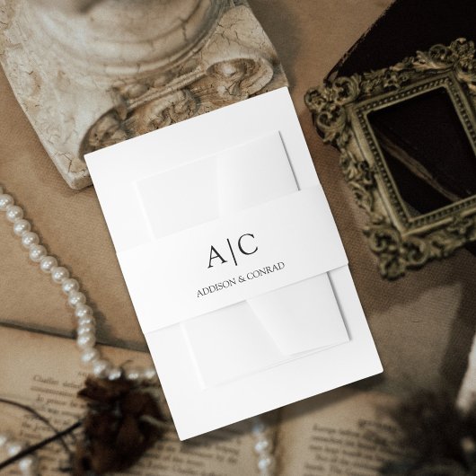 ミニマクラシックリストホワイトモノグラム結婚ズ 招待状ベリーバンド