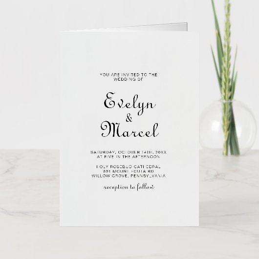 ミニマクラシックリスト折り畳み結婚式招待状 箔グリーティングカード (正面)