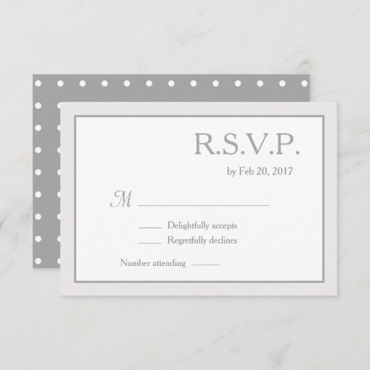 ミニマクラシックリスト白灰色水玉模様rsvp 招待状 (正面/裏面)