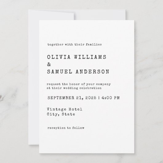 ミニマクラシックリスト結婚タイプライター 招待状 (正面)