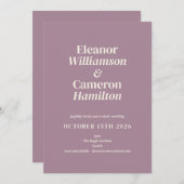 ミニマクラシックリスト薄紫マウヴデザイン結婚ズインビ 招待状 (正面/裏面)