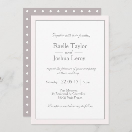 ミニマクラシックリスト赤面ピンクホワイト結婚グレーズ 招待状 (正面/裏面)