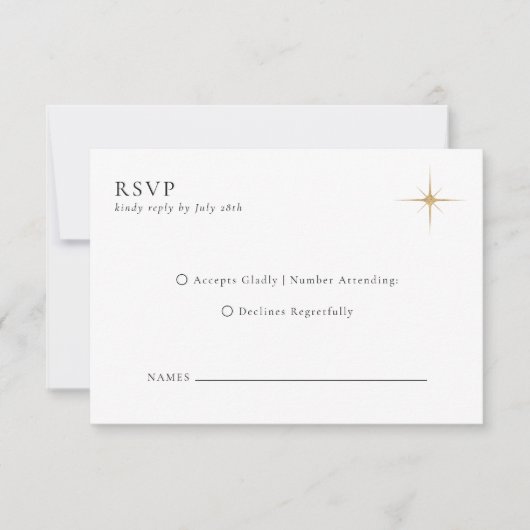 ミニマクラシックリスト金ゴールド星結婚星 出欠カード (正面)