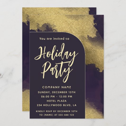 ミニマクールモダンル抽象芸術金ゴールド水色 招待状 (正面/裏面)