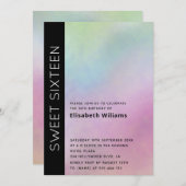 ミニマクールリストタイポグラフィホログラフィックスウィート16イン 招待状 (正面/裏面)