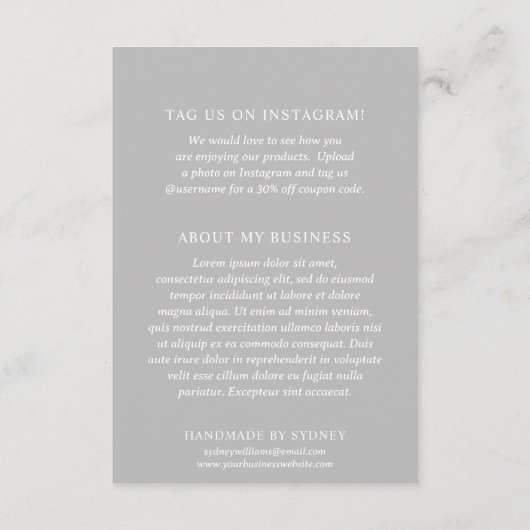 ミニマコンテンポラリーリスト石板グレイモダンビジネス サンキューカード (裏面)