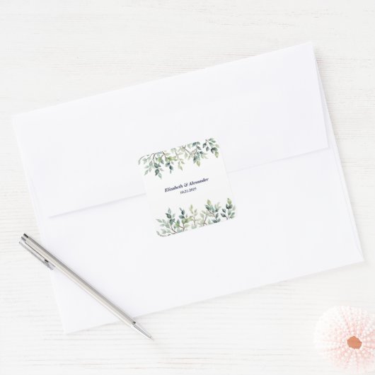 ミニマシンプルスかわいらし離れのブ結婚ランチ スクエアシール (封筒)