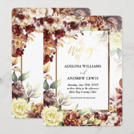 ミニマシンプルリストかわいいバラ金ゴールド結婚フレーム 招待状