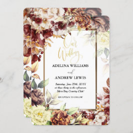 ミニマシンプルリストかわいいバラ金ゴールド結婚フレーム 招待状