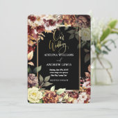 ミニマシンプルリストかわいいバラ金ゴールド結婚フレーム 招待状 (スタンド正面)