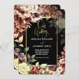 ミニマシンプルリストかわいいバラ金ゴールド結婚フレーム 招待状