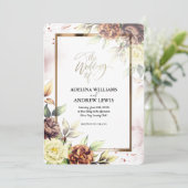 ミニマシンプルリストかわいいバラ金ゴールド結婚フレーム 招待状 (スタンド正面)