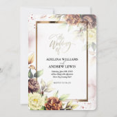 ミニマシンプルリストかわいいバラ金ゴールド結婚フレーム 招待状 (正面)