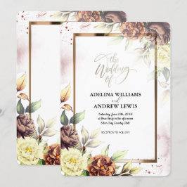 ミニマシンプルリストかわいいバラ金ゴールド結婚フレーム 招待状