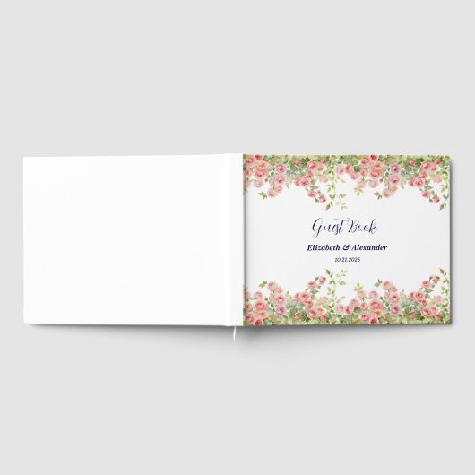 ミニマシンプルリストかわいらしバラつる植物フローラ結婚の ゲストブック (全面)