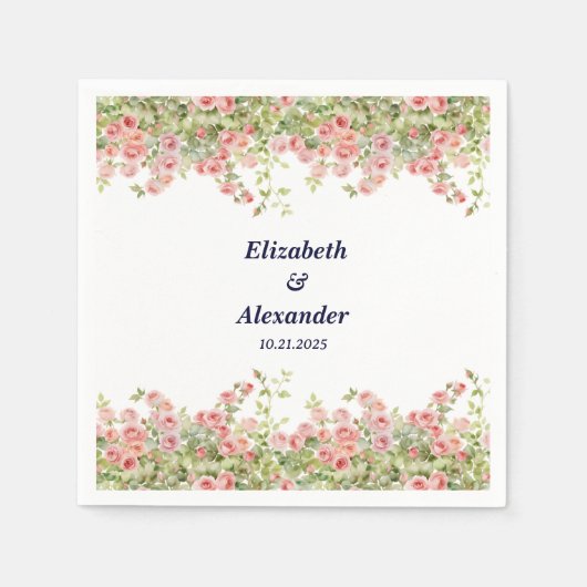 ミニマシンプルリストかわいらしバラつる植物フローラ結婚の スタンダードカクテルナプキン (正面)