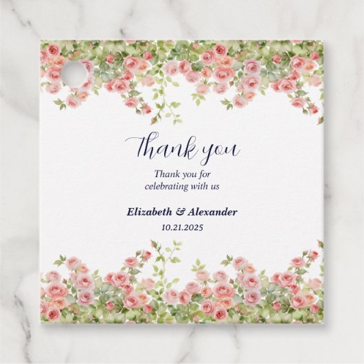 ミニマシンプルリストかわいらしバラつる植物フローラ結婚の フェイバータグ (正面)