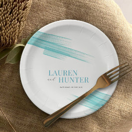 ミニマシンプルリストのアクアストライプインクイン結婚ズ ペーパープレート