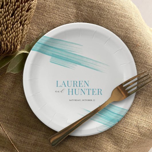 ミニマシンプルリストのアクアストライプインクイン結婚ズ ペーパープレート