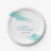 ミニマシンプルリストのアクアストライプインクイン結婚ズ ペーパープレート (正面)