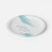 ミニマシンプルリストのアクアストライプインクイン結婚ズ ペーパープレート (アングル)