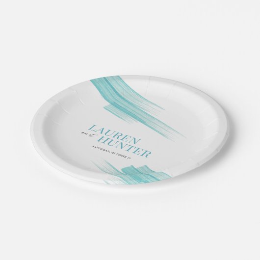 ミニマシンプルリストのアクアストライプインクイン結婚ズ ペーパープレート (アングル)