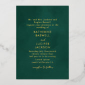 ミニマシンプルリストのエメラルド結婚グリーンの金ゴールド 箔招待状 (正面)