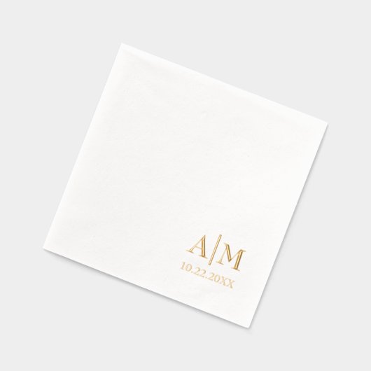 ミニマシンプルリストのカップルイニシャルと結婚の日付 箔ナプキン (左)