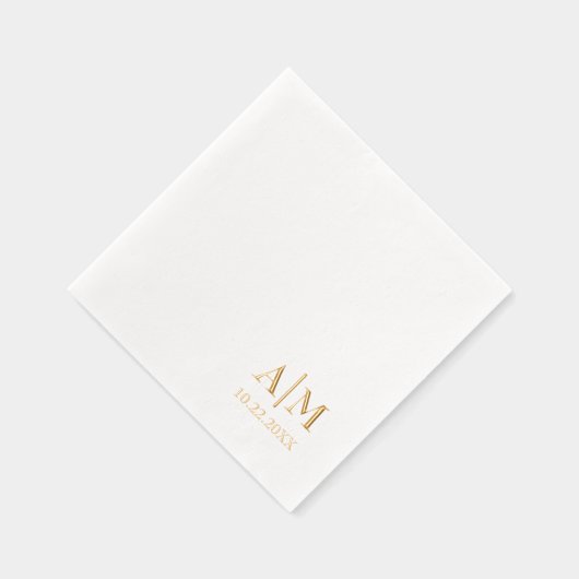 ミニマシンプルリストのカップルイニシャルと結婚の日付 箔ナプキン (右)